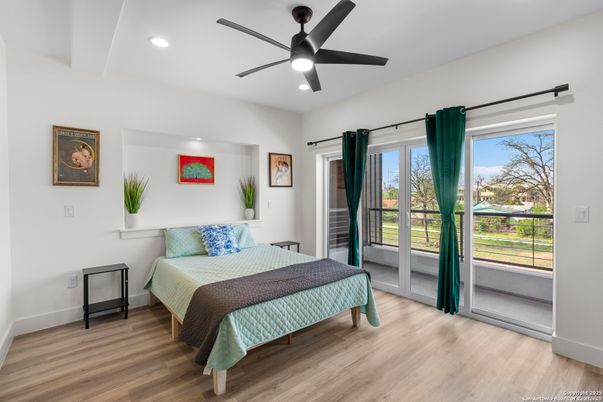 Bedroom, Interior, Recessed Lighting, Wood Texture Flooring