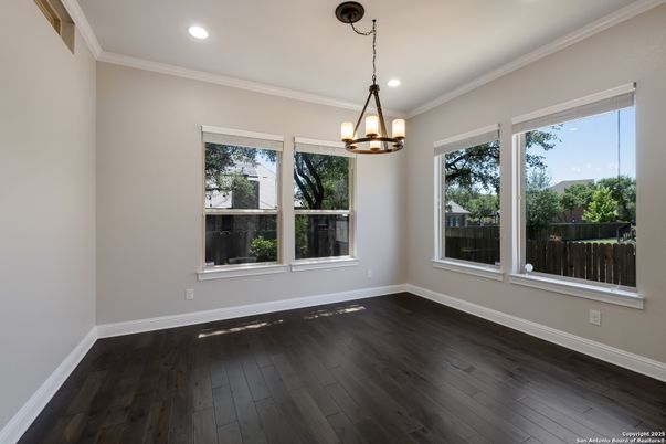 Empty room, Interior, Pendant Lights, Recessed Lighting, Wood Texture Flooring