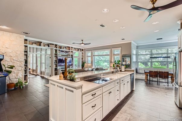 Dining room, Interior, Kitchen, Recessed Lighting, Stone Walls