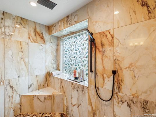 Bathroom, Interior, Marble Walls, Recessed Lighting