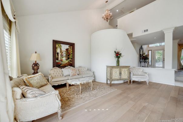 Chandelier, Interior, Living room, Recessed Lighting, Wood Texture Flooring