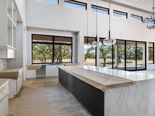 Interior, Kitchen, Pendant Lights, Wood Texture Flooring