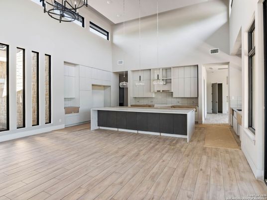 Interior, Kitchen, Pendant Lights, Recessed Lighting, Wood Texture Flooring