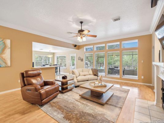 Fireplace, Interior, Living room, Pendant Lights, Wood Texture Flooring