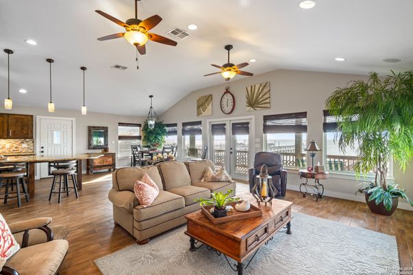 Dining room, Interior, Kitchen, Living room, Pendant Lights, Recessed Lighting, Wood Texture Flooring