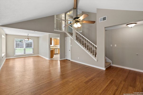 Empty room, Interior, Pendant Lights, Wood Texture Flooring
