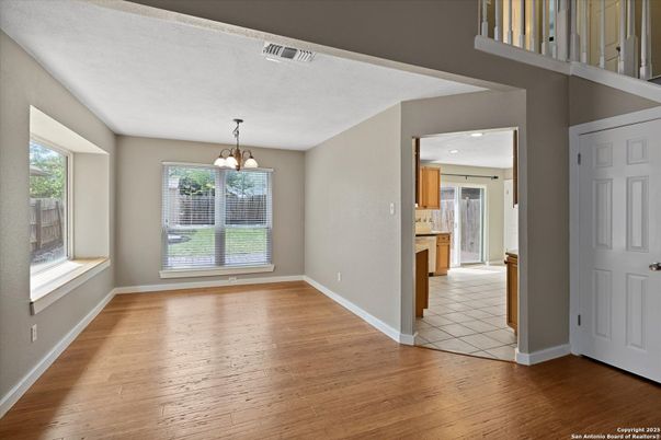 Chandelier, Empty room, Interior, Kitchen, Wood Texture Flooring