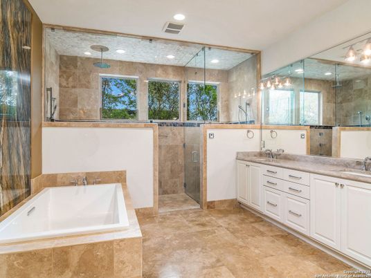 Bathroom, Dual Sink Vanities, Glass Shower, Interior, Recessed Lighting