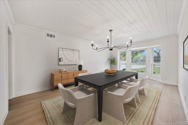 Chandelier, Dining room, Interior, Wood Texture Flooring