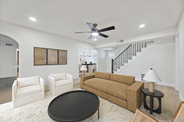 Interior, Living room, Recessed Lighting, Wood Texture Flooring
