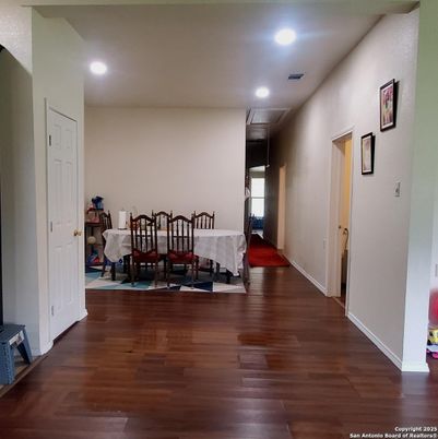 Dining room, Interior, Recessed Lighting, Wood Texture Flooring
