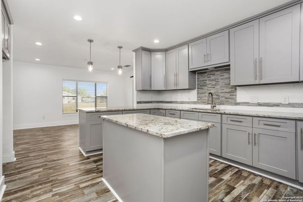 Interior, Kitchen, Pendant Lights, Recessed Lighting, Wood Texture Flooring