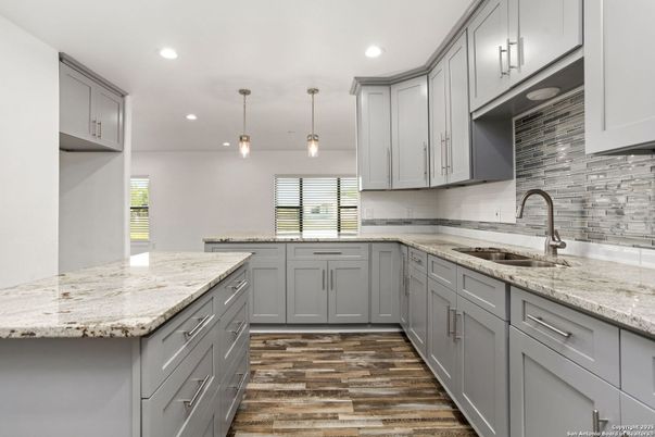 Interior, Kitchen, Pendant Lights, Recessed Lighting, Wood Texture Flooring