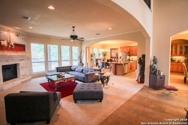 Fireplace, Interior, Kitchen, Living room, Recessed Lighting