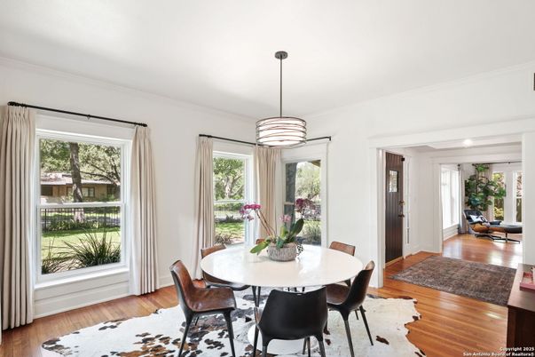 Dining room, Interior, Pendant Lights, Wood Texture Flooring