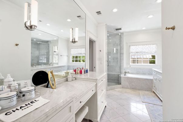 Bathroom, Dual Sink Vanities, Glass Shower, Interior, Recessed Lighting