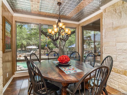 Chandelier, Dining room, Interior, Stone Walls