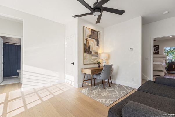 Home Office, Interior, Recessed Lighting, Wood Texture Flooring