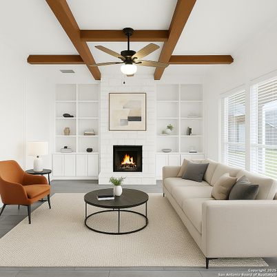 Fireplace, Interior, Living room, Stone Walls, Wooden Beams, Wood Texture Flooring