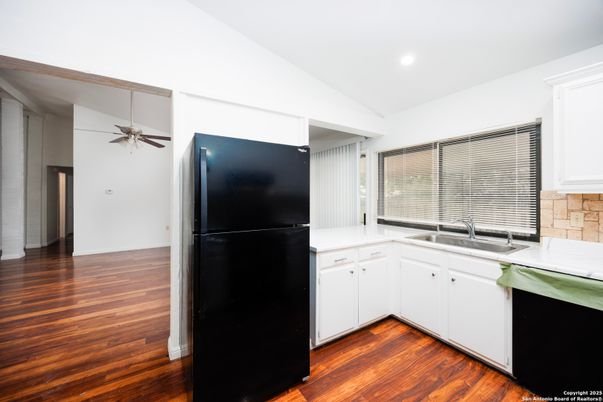 Interior, Kitchen, Recessed Lighting, Wood Texture Flooring