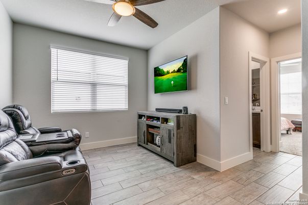 Home Theatre Room, Interior, Recessed Lighting, Wood Texture Flooring