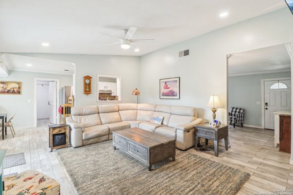 Interior, Living room, Recessed Lighting, Wood Texture Flooring