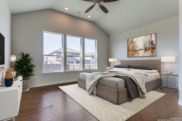Bedroom, Interior, Recessed Lighting, Wood Texture Flooring