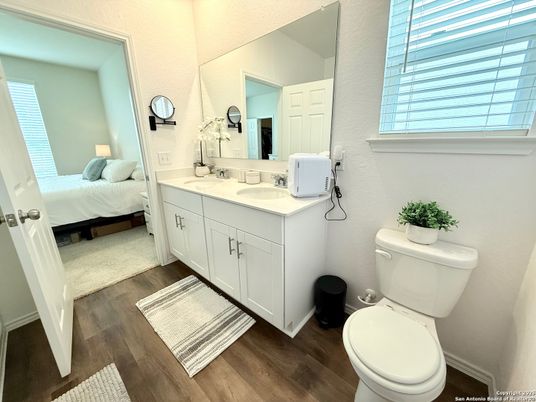 Bathroom, Bedroom, Dual Sink Vanities, Interior, Wood Texture Flooring