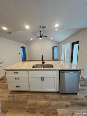 Interior, Kitchen, Recessed Lighting, Wood Texture Flooring