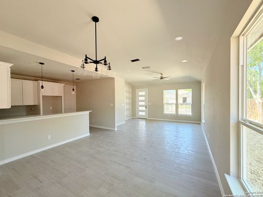 Empty room, Interior, Pendant Lights, Recessed Lighting, Wood Texture Flooring