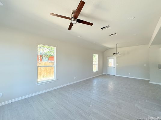 Empty room, Interior, Pendant Lights, Wood Texture Flooring