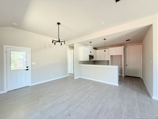 Empty room, Interior, Kitchen, Pendant Lights, Wood Texture Flooring