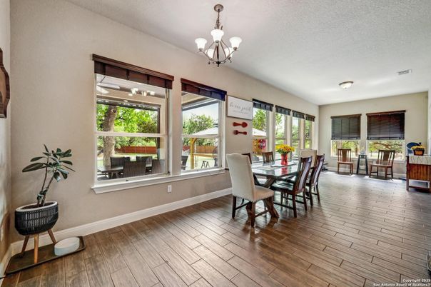 Chandelier, Dining room, Interior, Wood Texture Flooring