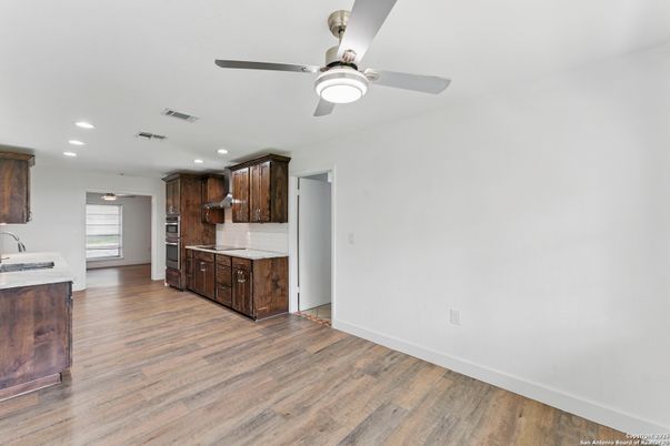Empty room, Interior, Kitchen, Recessed Lighting, Wood Texture Flooring