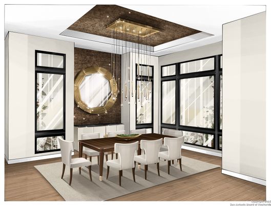 Dining room, Interior, Pendant Lights, Wood Texture Flooring
