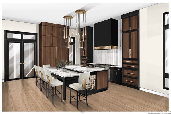Interior, Kitchen, Pendant Lights, Wood Texture Flooring