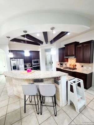 Interior, Kitchen, Pendant Lights, Recessed Lighting, Stainless Steel Appliances, Wooden Beams