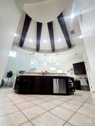 Interior, Kitchen, Pendant Lights, Recessed Lighting, Stainless Steel Appliances, Wooden Beams