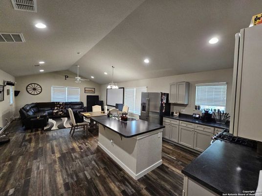 Dining room, Interior, Kitchen, Living room, Pendant Lights, Recessed Lighting, Wood Texture Flooring