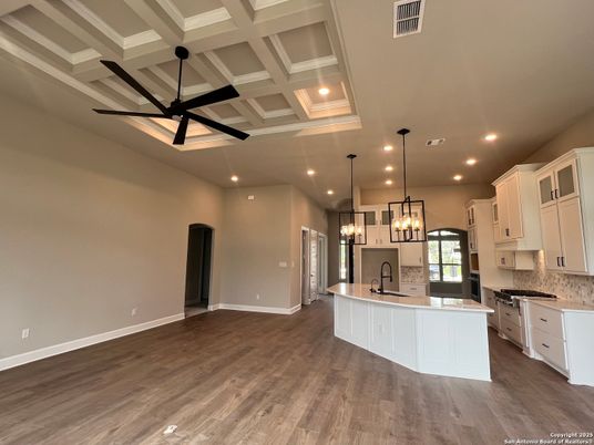 Interior, Kitchen, Pendant Lights, Recessed Lighting, Wood Texture Flooring