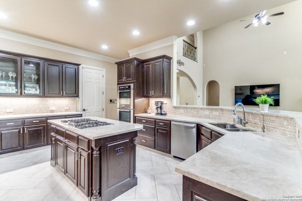 Interior, Kitchen, Marble, Recessed Lighting, Stainless Steel Appliances
