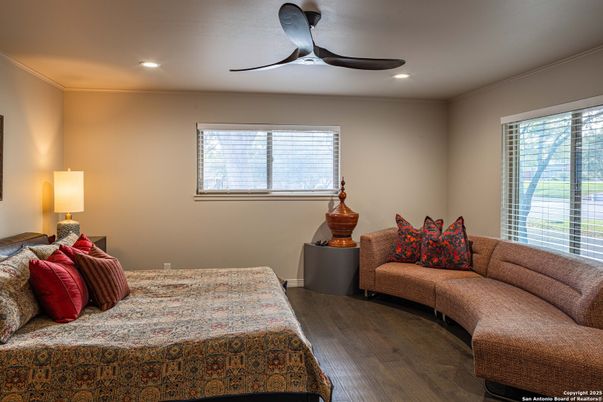 Bedroom, Interior, Recessed Lighting, Wood Texture Flooring