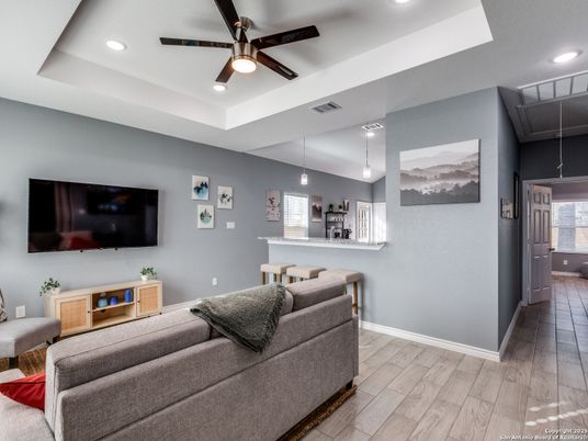 Interior, Living room, Pendant Lights, Recessed Lighting, Wood Texture Flooring