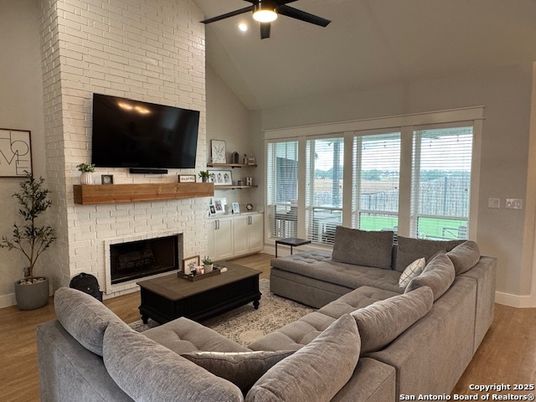 Fireplace, Interior, Living room, Stone Walls, Wood Texture Flooring