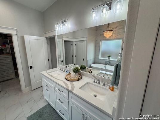 Bathroom, Dual Sink Vanities, Interior, Marble, Marble Walls