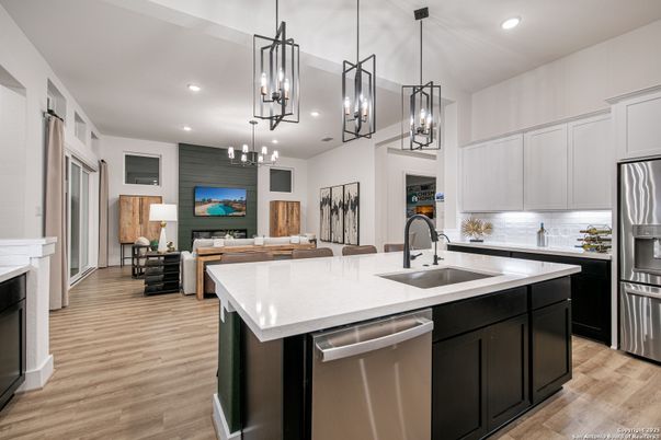 Interior, Kitchen, Living room, Pendant Lights, Recessed Lighting, Stainless Steel Appliances, Wood Texture Flooring