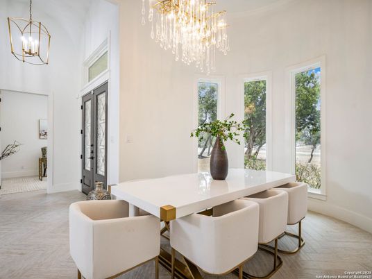 Chandelier, Dining room, Interior, Pendant Lights, Wood Texture Flooring