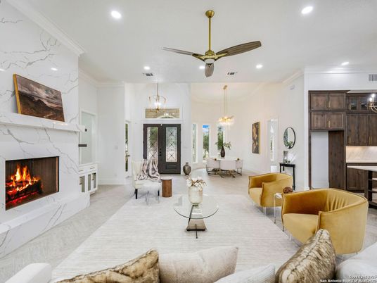 Chandelier, Dining room, Fireplace, Interior, Living room, Pendant Lights, Recessed Lighting