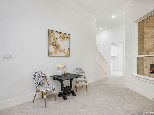 Fireplace, Interior, Recessed Lighting, Stone Walls
