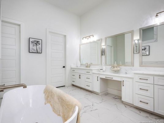 Bathroom, Dual Sink Vanities, Free Standing Baths, Interior, Marble